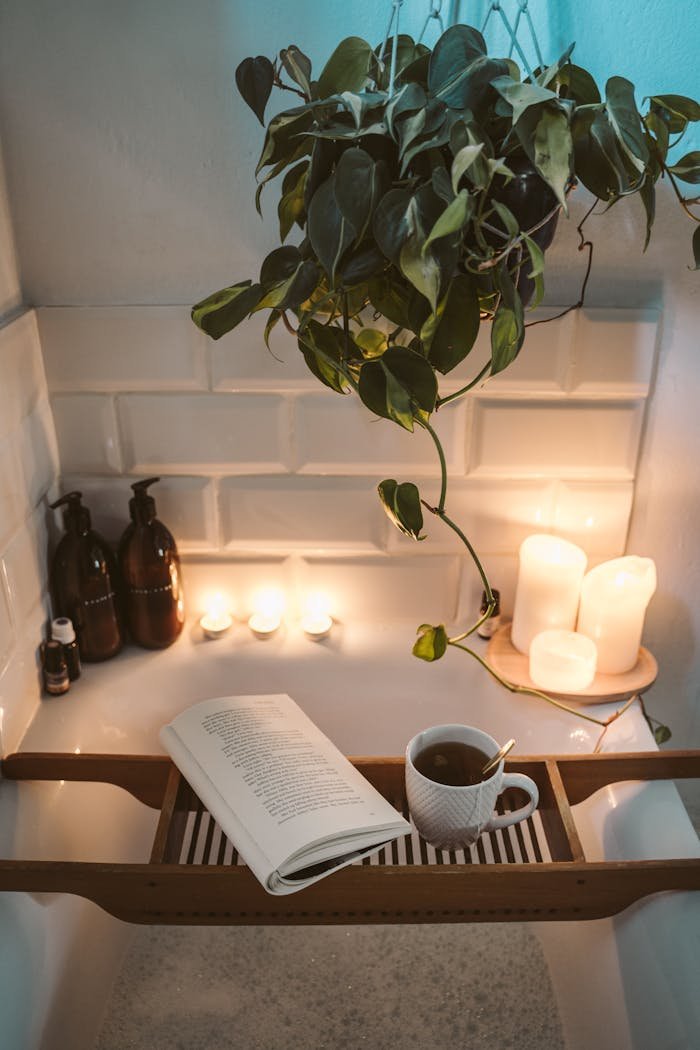 our-story Relax in a cozy bathtub with candles, tea, and a book for a serene evening.